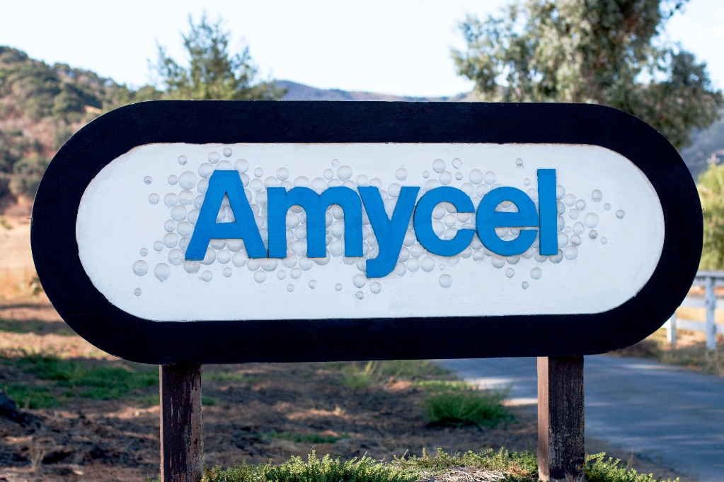 Sign at the road leading to Amycel and Spawn Mate's production facility